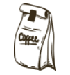 Hand-drawn sketch of a coffee bean bag with "Coffee" script for artisanal packaging