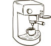 Hand-drawn sketch of a home espresso machine brewing coffee into a cup