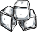 Hand-drawn sketch illustration of three ice cubes stacked together in a black and white line art style.